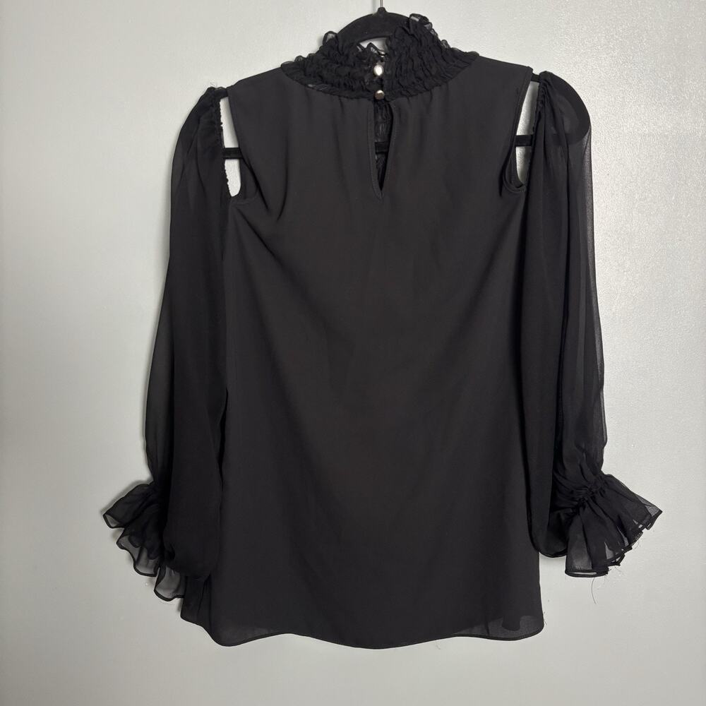LOLA & SOPHIE 100% Silk Women’s Long Lace Sleeve Black Top Medium Tank Blouse - Picture 3 of 9